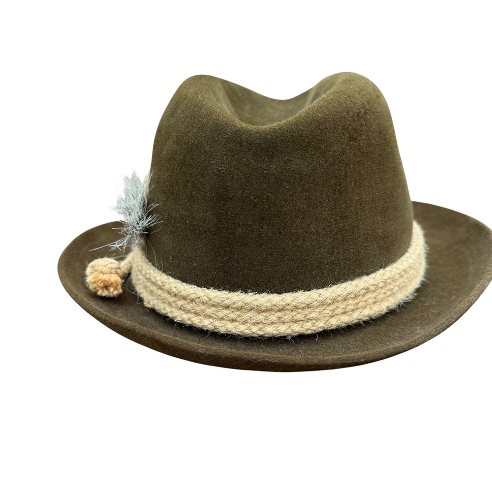 Churchill Ltd Brown Fedora Hat with Rope Band &‎ Feather Accent Size 7 3/8 - Picture 4 of 10